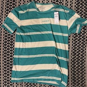 NWT Mens XL Quicksilver T Shirt Striped with Embroidered Logo